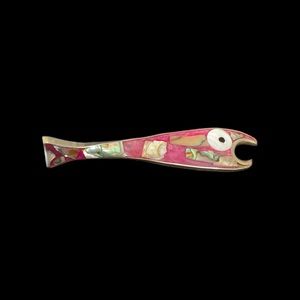 ❤️ Mid-Century Mexican Bottle Opener with Abalone Inlay and Pink Enamel.